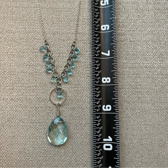 Express Aqua Blue Teardrop Pendant Necklace Silver Tone By Express - Picture 8 of 8